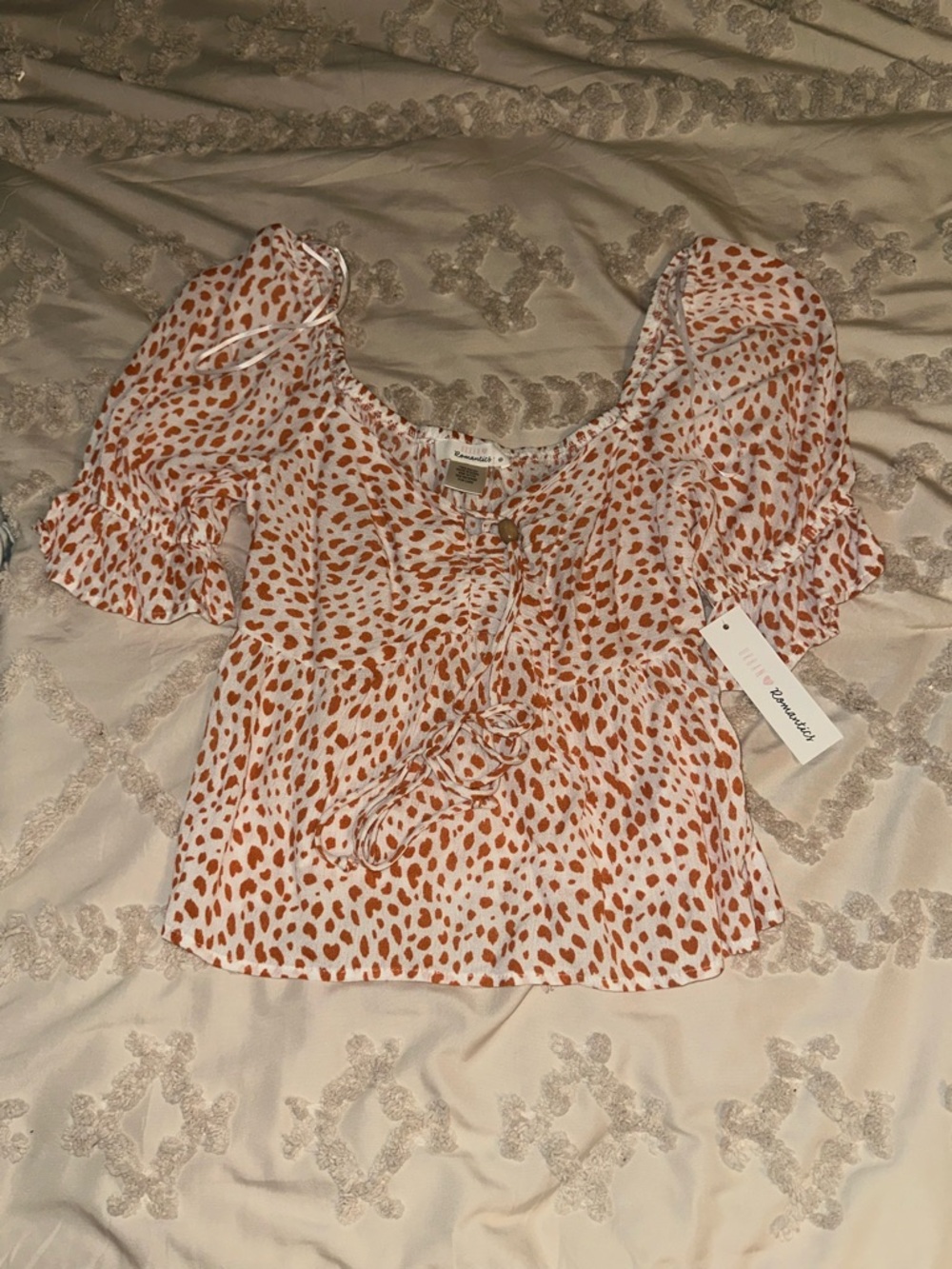 URBAN Romantics White Blouse with Rust Spot Print